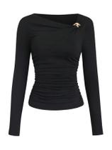 Camiseta feminina SOLY HUX com gola assimétrica e manga comprida Camiseta feminina SOLY HUX com gola assimétrica e manga comprida