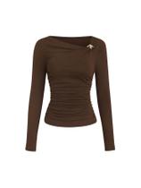 Camiseta feminina SOLY HUX com gola assimétrica, manga comprida, marrom Camiseta feminina SOLY HUX com gola assimétrica, manga comprida, marrom