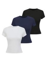 Camiseta feminina SOLY HUX com gola redonda, manga curta, modelagem justa Camiseta feminina SOLY HUX com gola redonda, manga curta, modelagem justa