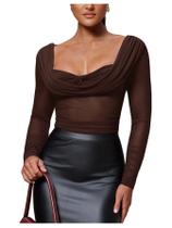 Camiseta feminina SOLY HUX de malha de manga comprida com drapeado Camiseta feminina SOLY HUX de malha de manga comprida com drapeado