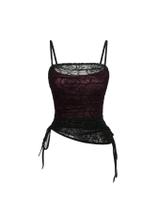 Camiseta feminina SOLY HUX de renda franzida com cordão bordô/preta