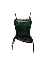 Camiseta feminina SOLY HUX de renda franzida com cordão verde/preta