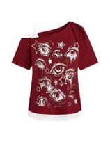 Camiseta feminina SOLY HUX Gothic Grunge Cold Shoulder Borgonha