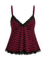 Camiseta feminina SOLY HUX Y2K, renda listrada, alça espaguete vermelha