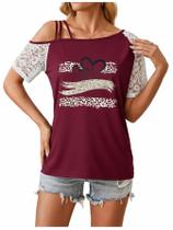 Camiseta feminina SweatyRocks Cold Shoulder com estampa animal bordô