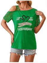 Camiseta feminina SweatyRocks Cold Shoulder com estampa animal verde Camiseta feminina SweatyRocks Cold Shoulder com estampa animal verde