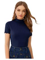 Camiseta feminina SweatyRocks com gola simulada, malha canelada, azul escuro