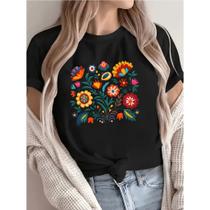 Camiseta Feminina T-shirt Floral Flores Jardim 100% Algodão Premium