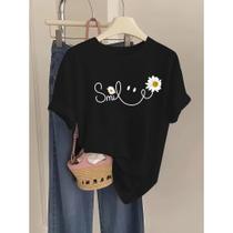 Camiseta Feminina T-shirt Floral Smile Sorria Margarida Flor 100% Algodão Premium