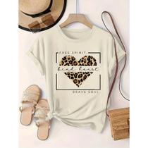 Camiseta Feminina T-shirt Seja Corajosa Be Brave Coração Leopardo 100% Algodão Premium