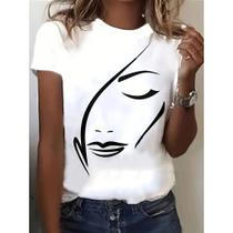 Camiseta Feminina T-shirt Silhueta Rosto 100% Algodão Premium