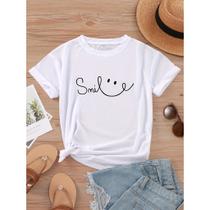 Camiseta Feminina T-shirt Smile Sorria 100% Algodão Premium