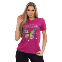 Camiseta Feminina T-Shirt Tecido 100% Algodão Estampa Butterfly Tendência Blogueira