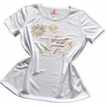 Camiseta Feminina T-shirts Branca Estampa Feliz Ano Novo