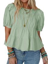 Camiseta feminina Tankaneo de manga folhada Peplum Babydoll de algodão Camiseta feminina Tankaneo de manga folhada Peplum Babydoll de algodão