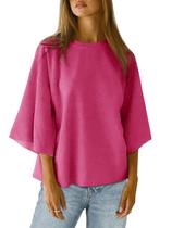 Camiseta feminina Tankaneo de tamanho grande, manga 3/4, rosa vermelha