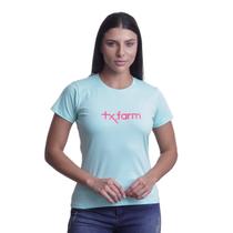 Camiseta Feminina Texas Farm - Cf129 - Azul Piscina/ Rosa Neon