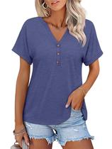 Camiseta feminina TICTICMISS com decote em V e manga curta azul marinho Camiseta feminina TICTICMISS com decote em V e manga curta azul marinho