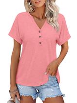 Camiseta feminina TICTICMISS com decote em V e manga curta, coral de verão Camiseta feminina TICTICMISS com decote em V e manga curta, coral de verão