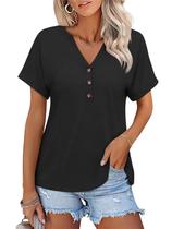 Camiseta feminina TICTICMISS com decote em V e manga curta preta Camiseta feminina TICTICMISS com decote em V e manga curta preta