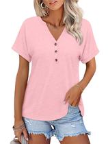 Camiseta feminina TICTICMISS com decote em V e manga curta rosa Camiseta feminina TICTICMISS com decote em V e manga curta rosa