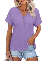 Camiseta feminina TICTICMISS com decote em V e manga curta roxa Camiseta feminina TICTICMISS com decote em V e manga curta roxa