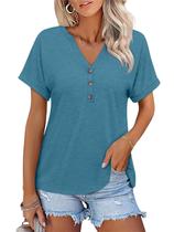 Camiseta feminina TICTICMISS com decote em V e manga curta turquesa Camiseta feminina TICTICMISS com decote em V e manga curta turquesa