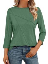 Camiseta feminina TICTICMISS com gola redonda, manga 3/4, verde