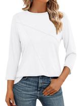 Camiseta feminina TICTICMISS, manga 3/4, gola redonda, branca Camiseta feminina TICTICMISS, manga 3/4, gola redonda, branca