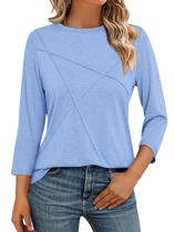 Camiseta feminina TICTICMISS, manga 3/4, gola redonda, caimento solto Camiseta feminina TICTICMISS, manga 3/4, gola redonda, caimento solto