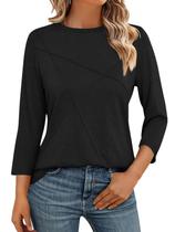 Camiseta feminina TICTICMISS, manga 3/4, gola redonda, preta Camiseta feminina TICTICMISS, manga 3/4, gola redonda, preta