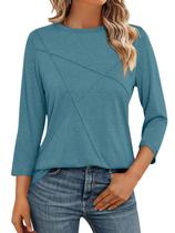 Camiseta feminina TICTICMISS, manga 3/4, gola redonda, turquesa Camiseta feminina TICTICMISS, manga 3/4, gola redonda, turquesa