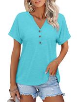 Camiseta feminina TICTICMISS, manga curta, decote em V, aqua casual Camiseta feminina TICTICMISS, manga curta, decote em V, aqua casual