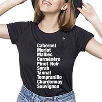 Camiseta feminina tipos de vinho