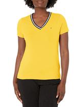 Camiseta feminina Tommy Hilfiger com decote em V, bandeira Snapdragon