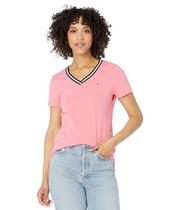 Camiseta Feminina Tommy Hilfiger com Decote em V - Estampa Flag Bubblegum