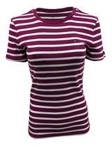 Camiseta feminina Tommy Hilfiger com logotipo de gola redonda magenta/branca