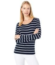 Camiseta feminina Tommy Hilfiger de manga comprida com gola redonda azul/branca
