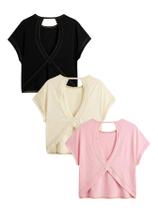 Camiseta feminina Tops RoseSeek Open Back, 3 pacotes de verão Camiseta feminina Tops RoseSeek Open Back, 3 pacotes de verão