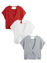 Camiseta feminina Tops RoseSeek, pacote com 3 camisetas abertas, azul de verão, rosa, preta