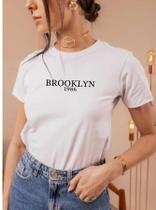 Camiseta Feminina TShirt 100 Algodão Estampada Brooklyn Blusa Preta/Branca