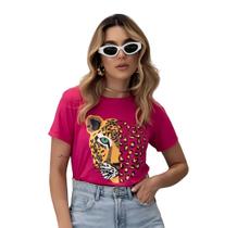 Camiseta Feminina Tshirt Estampada Onça Moda Blogueira