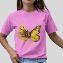 Camiseta Feminina Tshirt Plus Size Camisa Estampada Borboleta Girassol Manga Curta Baby Look GuGi
