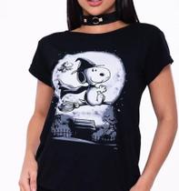 Camiseta Feminina Tshirt Preta Bruxinho Snoopy Hallowen Rock Style - Roqueirinha de Boutique