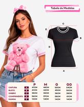 Camiseta Feminina Ursinho 100% Soft Manga Curta Strass Camiseta Feminina Ursinho 100% Soft Manga Curta Strass