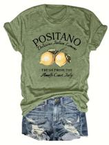 Camiseta Feminina Verão - Estampa Limão, Manga Curta, Gola Redonda - Casual POSITANO Camiseta Feminina Verão - Estampa Limão, Manga Curta, Gola Redonda - Casual POSITANO
