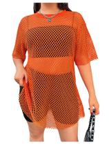 Camiseta feminina Verdusa Plus Size Y2k Gothic Sheer Mesh Top Camiseta feminina Verdusa Plus Size Y2k Gothic Sheer Mesh Top