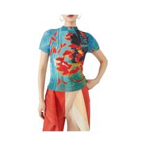 Camiseta Feminina Vintage Com Estampa De Peixe, Gola Alta, Ajuste Slim, Estilo Y2K, Verão, American Camiseta Feminina Vintage Com Estampa De Peixe, Gola Alta, Ajuste Slim, Estilo Y2K, Verão, American