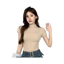 Camiseta Feminina Vintage Coreana Cropped De Manga Curta Com Gola Redonda, T-shirt Justa De Verão, Camiseta Feminina Vintage Coreana Cropped De Manga Curta Com Gola Redonda, T-shirt Justa De Verão,
