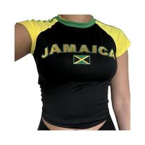 Camiseta Feminina Vintage Jamaica - Manga Curta com Letras Bordadas